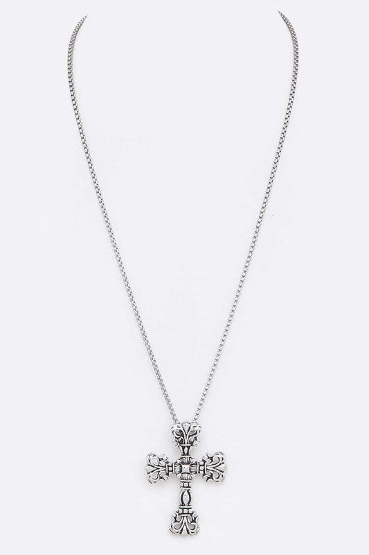 Engraved Cross Stainless Steel Pendant Necklace