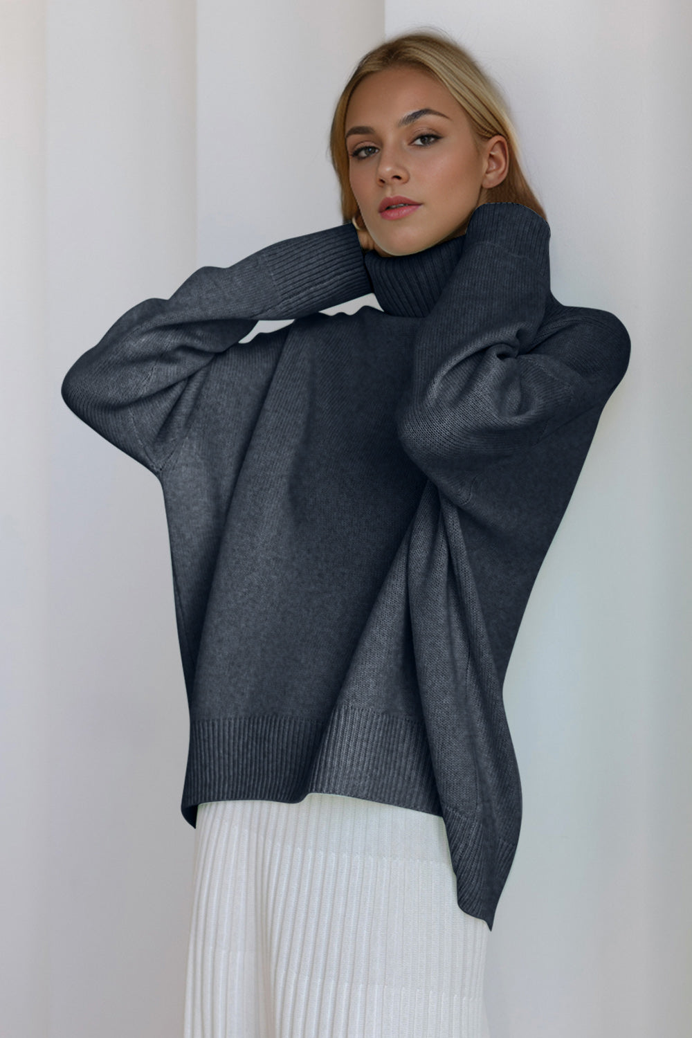 Basic Bae Turtleneck Dropped Shoulder Long Sleeve Sweater